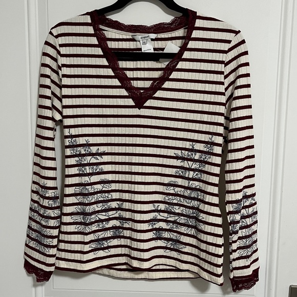 Desigual Women’s Floral Lace Striped Fine Knit Sweater -Made in Portugal- XL - Picture 1 of 13